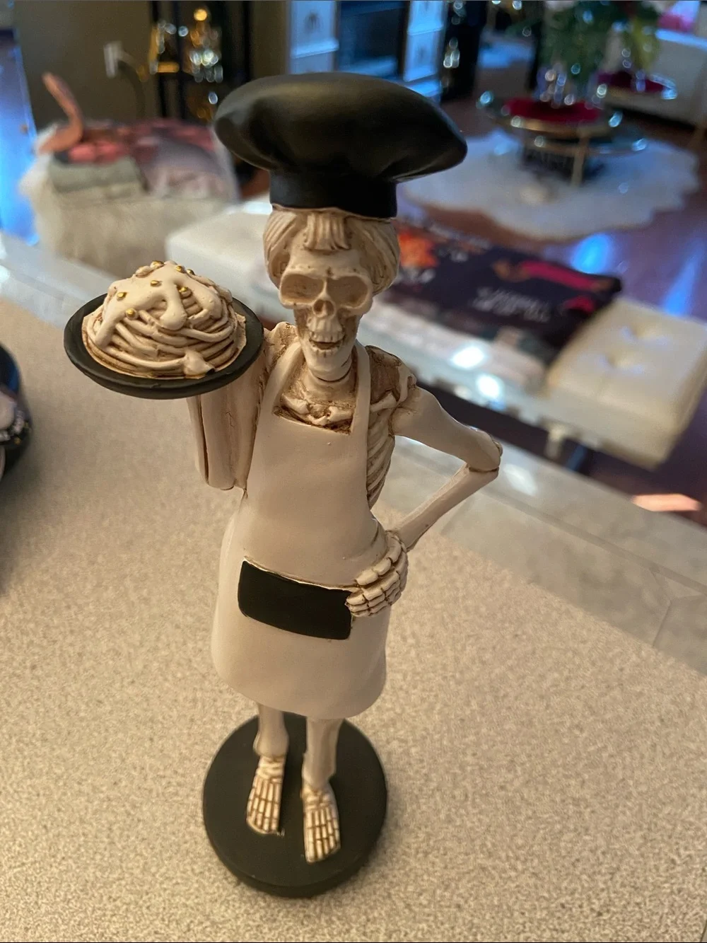 Skeleton Chef Figurine Statue - White and Black Decorative Kitchen Accent